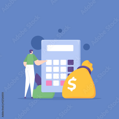 accountant or manager. an employee manages or controls finances. calculate expenses, budget, capital and profit using a calculator. staff or employees. flat cartoon illustration. vector concept design