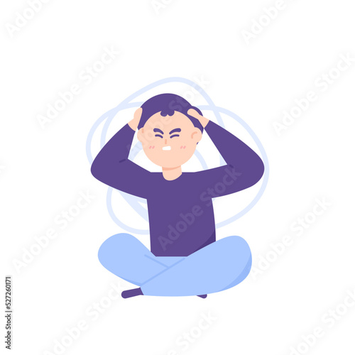 a man was disturbed and annoyed. the expression of people who are stressed, many thoughts, headaches, dizziness, frustration. impaired mental health. flat cartoon illustration. vector character design