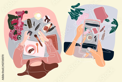 A set of contour lines with spots. Graphic linear style for a blog. Maintaining and promoting the page. Stylish pictures for printing paper and textile products, banners, leaflets, postcards, business