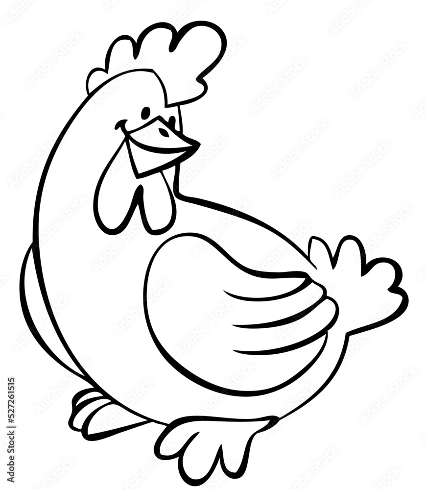 Hen. Element for coloring page. Cartoon style.