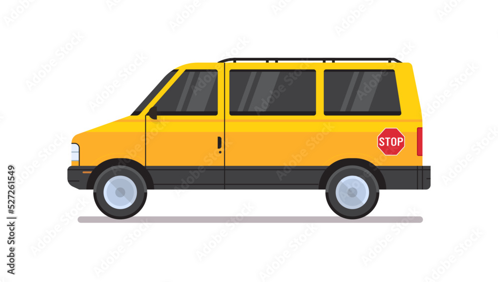 Yellow school bus transport and back to school pupils children transport concept horizontal flat vector illustration.