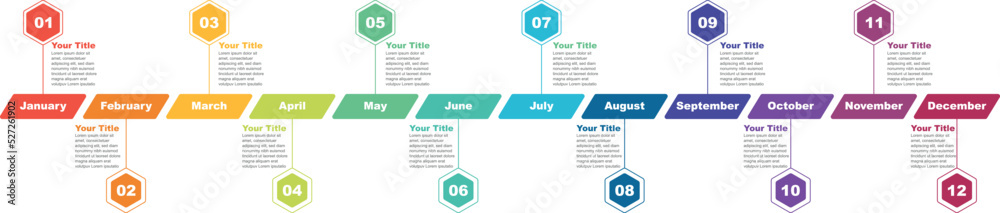 Timeline Work Process Flow Presentation timeline business infographic template for 12 months, 1 ...