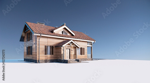 Farm house isolated on blue background,Concept for real estate or property. 3d rendering