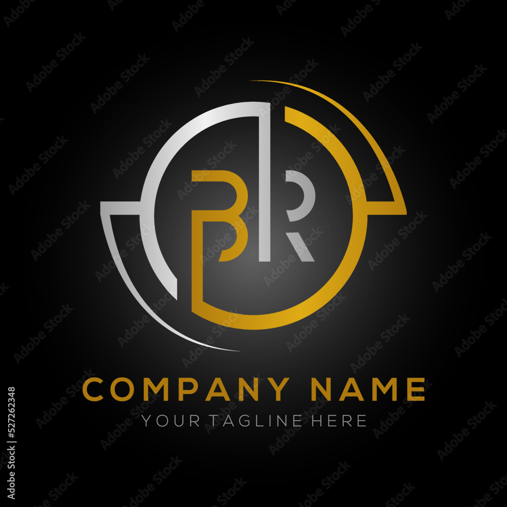 letter BR Logo Design Vector Template. Initial Gold And Silver Letter Design BR Vector Illustration With Black Background. letter BR Logo Design Vector Template. Initial Gold And Silver Letter Design BR Vector Illustration With Black Background.