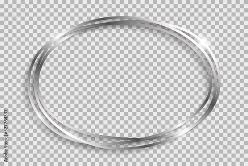 Silver decorative ellipse frame with shadows and highlights isolated on a transparent background.