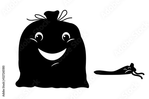Cheerful smiling character and sad, tired.