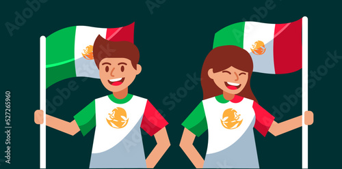 flat illustration teenager holding mexican flag
