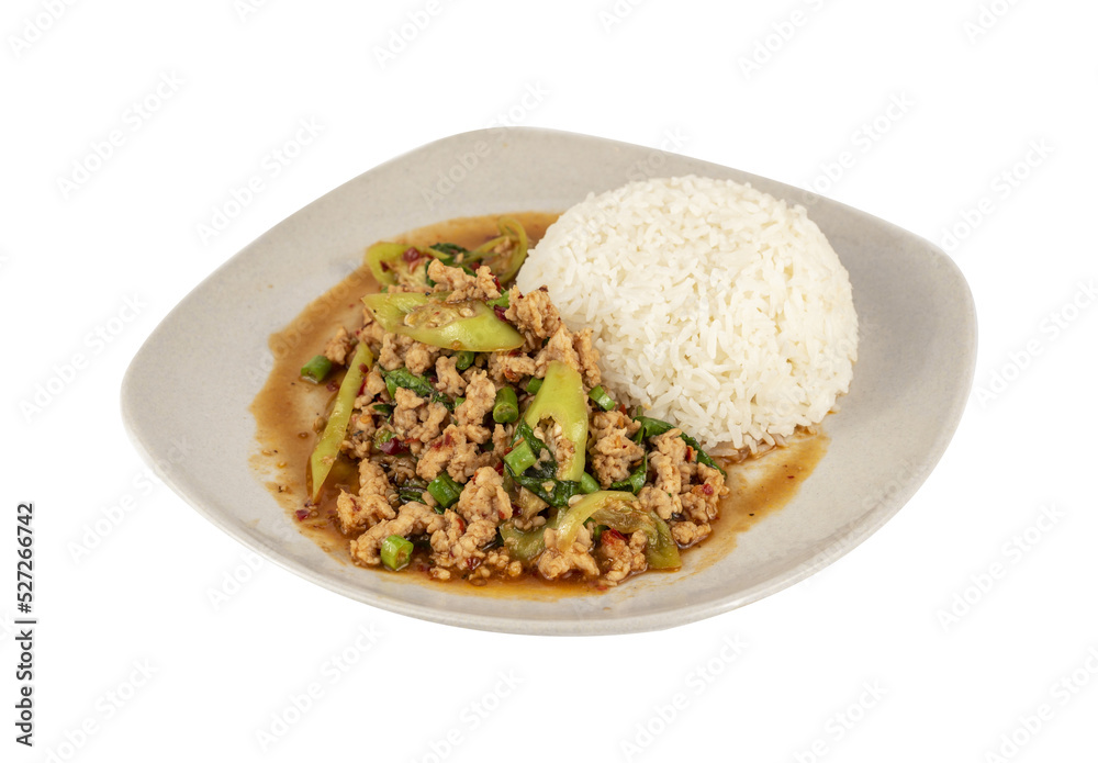 stir-fried minced pork fried chili pepper and  sweet basil