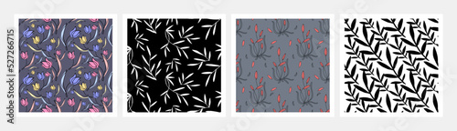 patterns twigs ornament. simple stylish backgrounds in flat style. branches, flowers - vector illustration set. seamless pattern vegetable collection. selection wallpaper decor interior