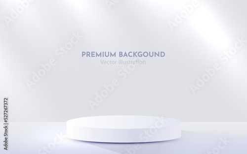 Abstract scene background. Cylinder podium on white background. Product presentation, mock up, show cosmetic product, Podium, stage pedestal or platform. Vector illustration