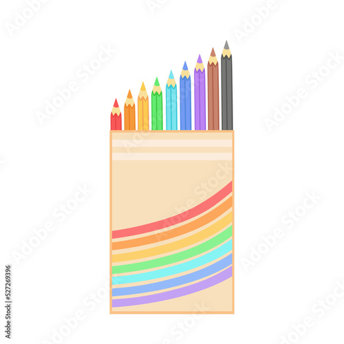 set of colored pencils, box. Vector Illustration for printing, backgrounds, covers and packaging. Image can be used for greeting cards, posters, stickers and textile. Isolated on white background.