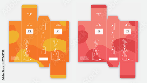 Package design aroma diffusor. Home aroma fragrance diffuser box die line. Aromatherapy branding template. Ready to print