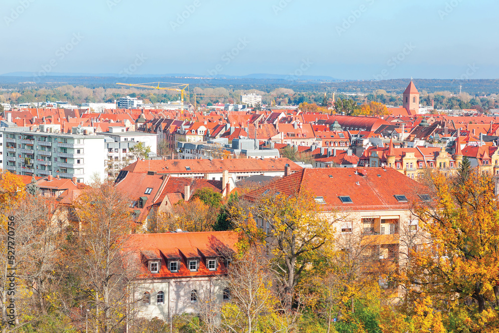 Residential houses rooftops in autumn . Nuremberg Germany in fall season 
