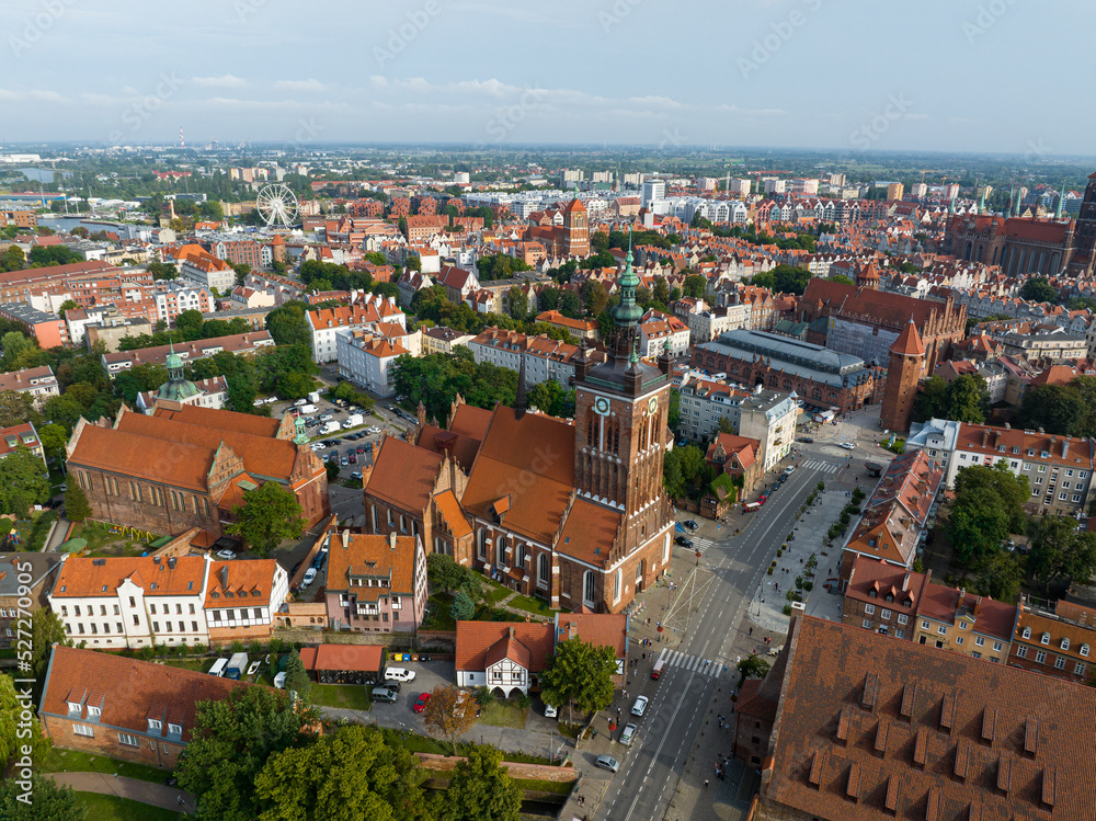 Fototapeta premium Gdańsk. Historical Old City of Gdańsk, Motława River and Traditoinal City Architecture from Above. Poland, Europe. 