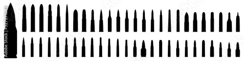 Bullet icon isolated. Various of military cartridge. Military ammunition. Bullet or patron silhouette. Vector illustration.