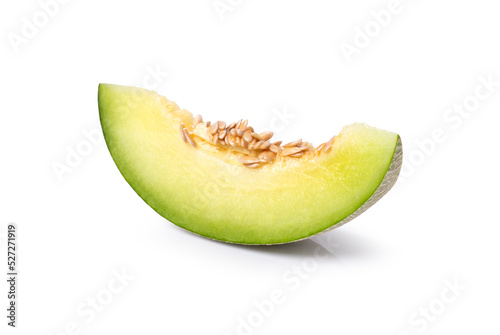 Cantaloupe melon with half slice isolated on white background with clipping path.