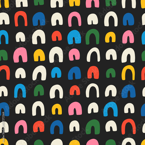 Seamless colorful doodle pattern. Abstract background with hand drawn doodle shapes. 
