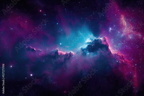 Murais de parede Illustration of a space cosmic background of supernova nebula and stars, glowing