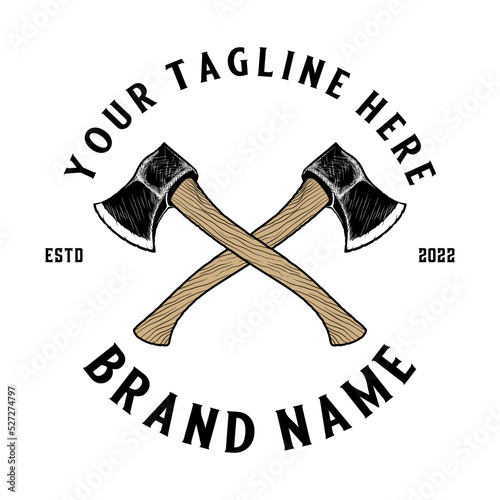 ax throwing logo design. two axes criss-cross, spotted, vintage, perfect for ax throwing clubs.