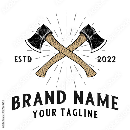 ax throwing logo design. two axes criss-cross, spotted, vintage, perfect for ax throwing clubs.