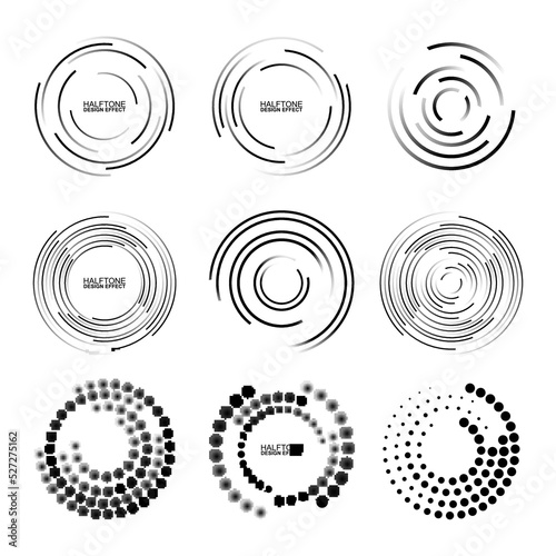 set of black thick halftone dotted circle speedlines. speed line circle geometric. 