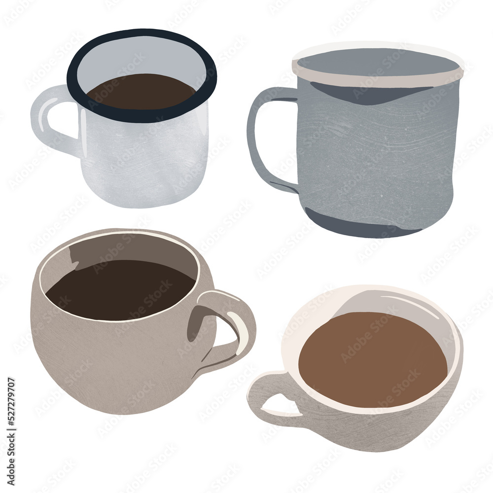 Obraz premium Cup of coffee set illustration isolated on white background.