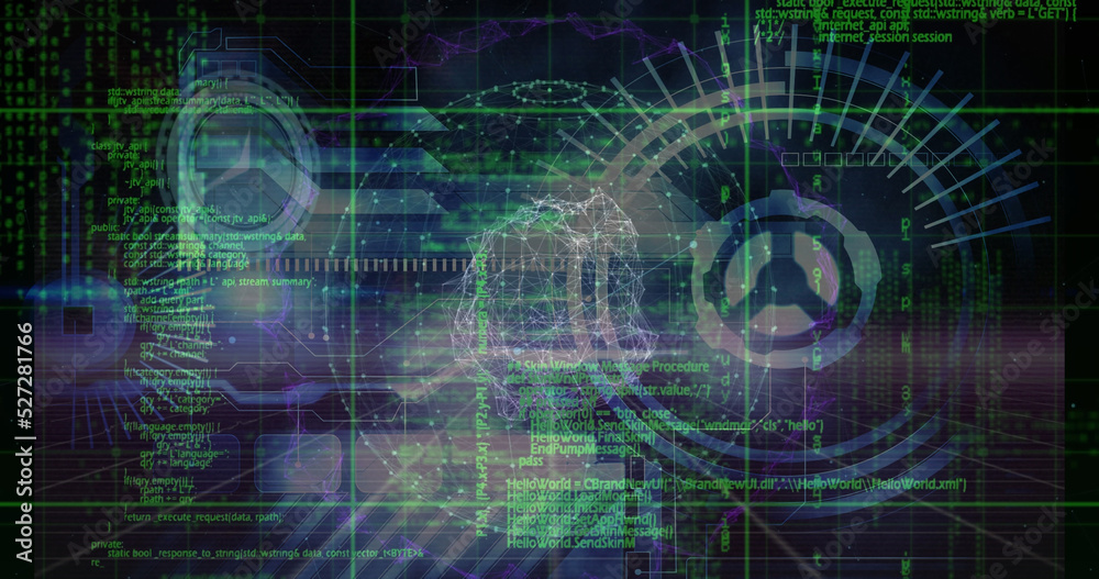 Image of data processing over globe and moving clock on black background Image of data processing over globe and moving clock on black background