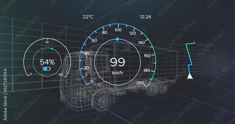 Image of network of connections with icons over scope scanning