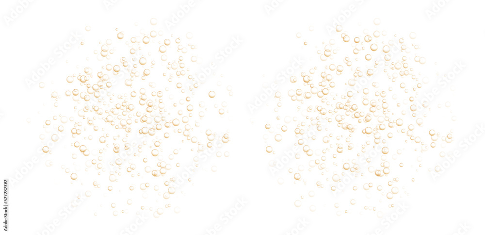 Underwater fizzing bubbles, soda or champagne carbonated drink, orange sparkling water. Effervescent drink. Aquarium, sea, ocean bubbles vector illustration.