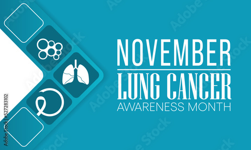 Lung Cancer awareness month is observed every year in November, lungs are two spongy organs in chest that take in oxygen when you inhale and release carbon dioxide when you exhale. Vector illustration