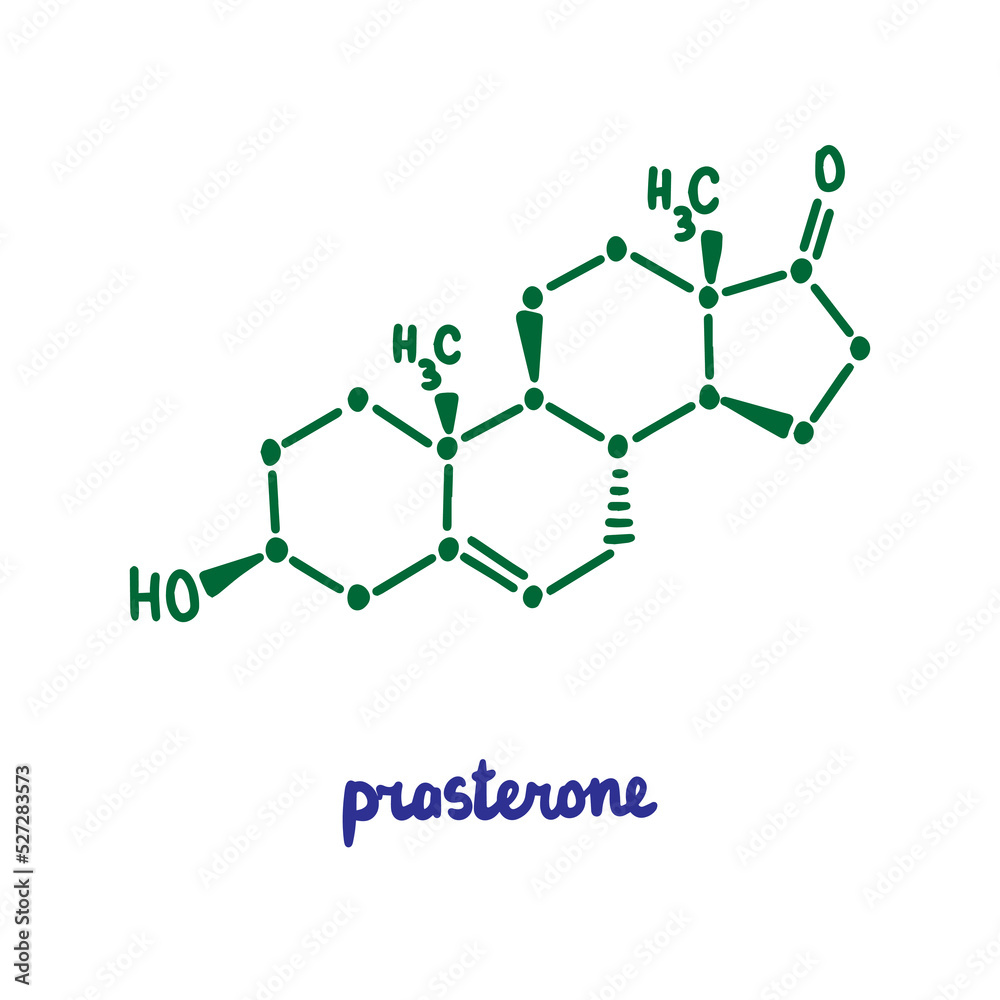 Prasterone hand drawn vector formula chemical structure lettering blue green Prasterone hand drawn vector formula chemical structure lettering blue green