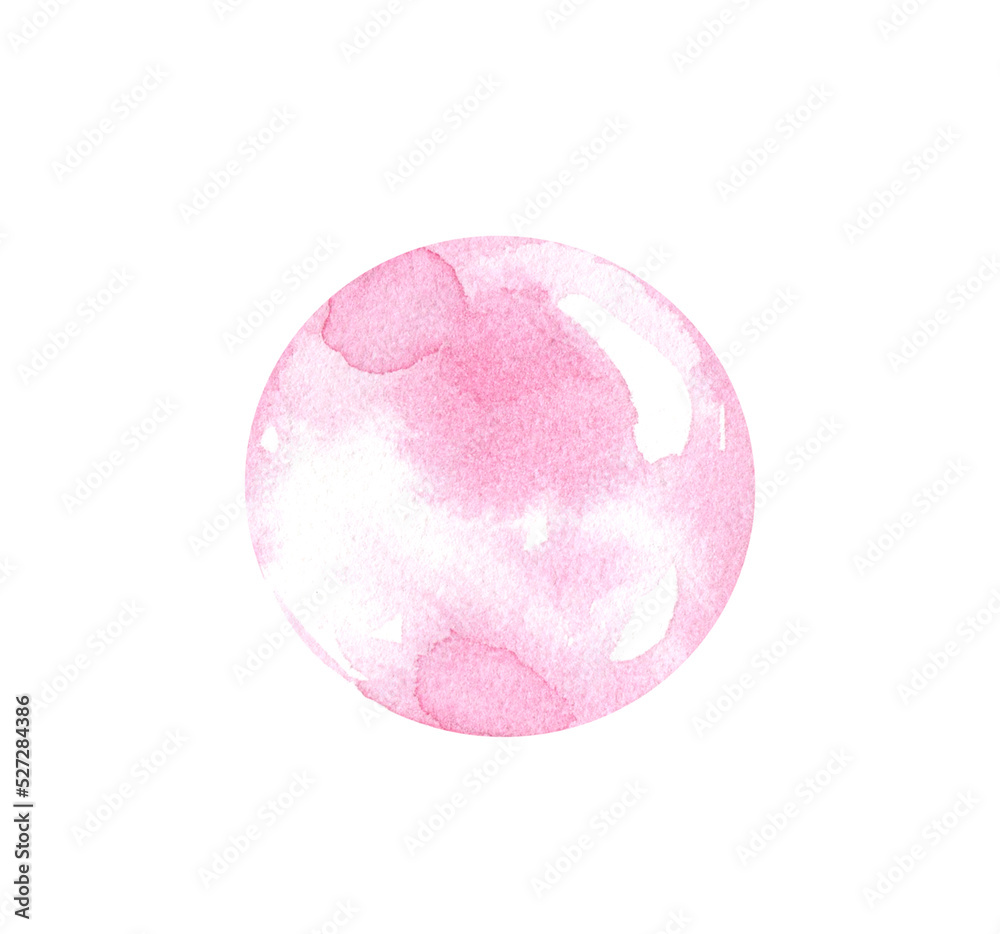 Watercolor bubble gum, ball, pink balloon,soap bubble isolated illustration for funny character creator, animal, boy, girl,overlay, drop, for kids,children,baby shower, nursery decor, poster Watercolor bubble gum, ball, pink balloon,soap bubble isolated illustration for funny character creator, animal, boy, girl,overlay, drop, for kids,children,baby shower, nursery decor, poster