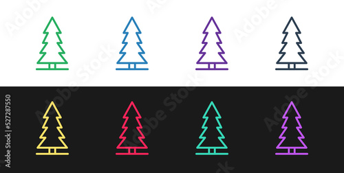 Set line Canadian spruce icon isolated on black and white background. Forest spruce. Vector