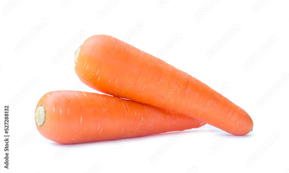 Two fresh orange carrot vegetables isolated on white background with clipping path Two fresh orange carrot vegetables isolated on white background with clipping path