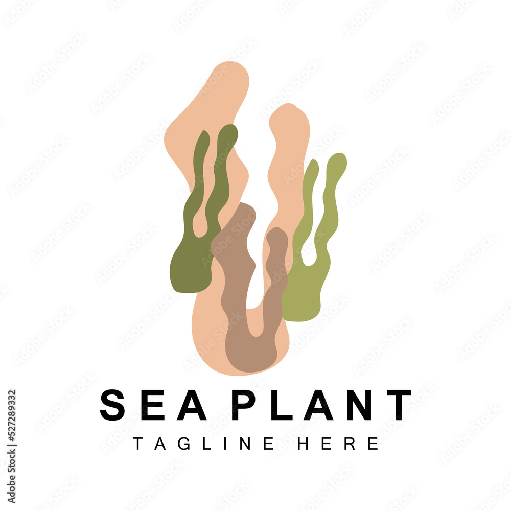 Seaweed Logo, Sea Plants Vector Design, Grocery And Nature Protection
