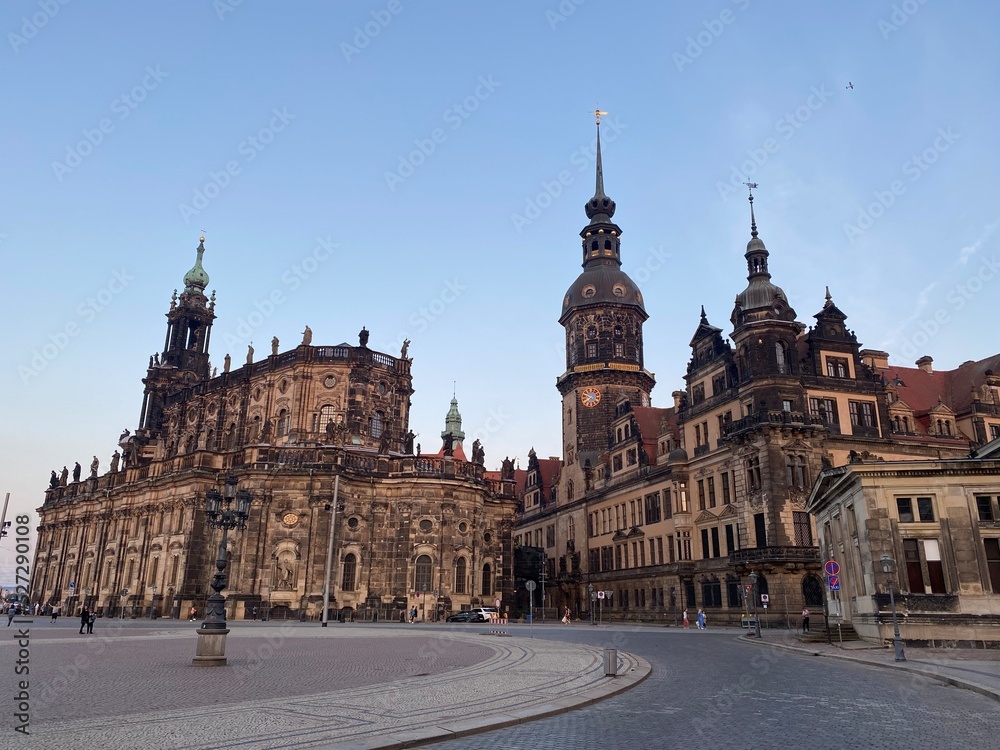 Fototapeta premium Dresden, Germany: Zwinger is the citadel of the best museums in Dresden. Theatre on the square in Dresden. Monument to King John of Saxony, Germany in a beautiful summer day