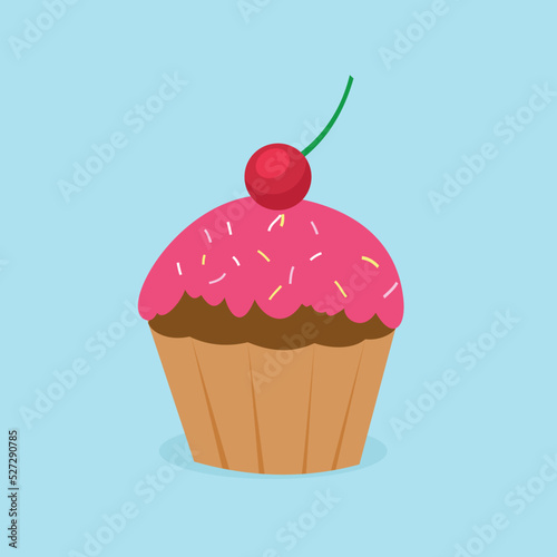 cupcake with pink frosting and cherry