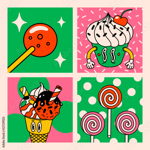 Cartoon vector funny Comic cards. Crazy cartoons Abstract vector collection