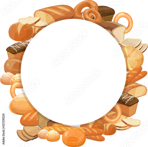 Bread circle. Fresh bakery round cartoon frame