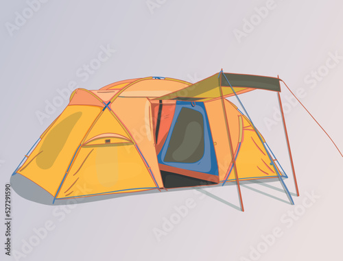 Large yellow tent with a lobby