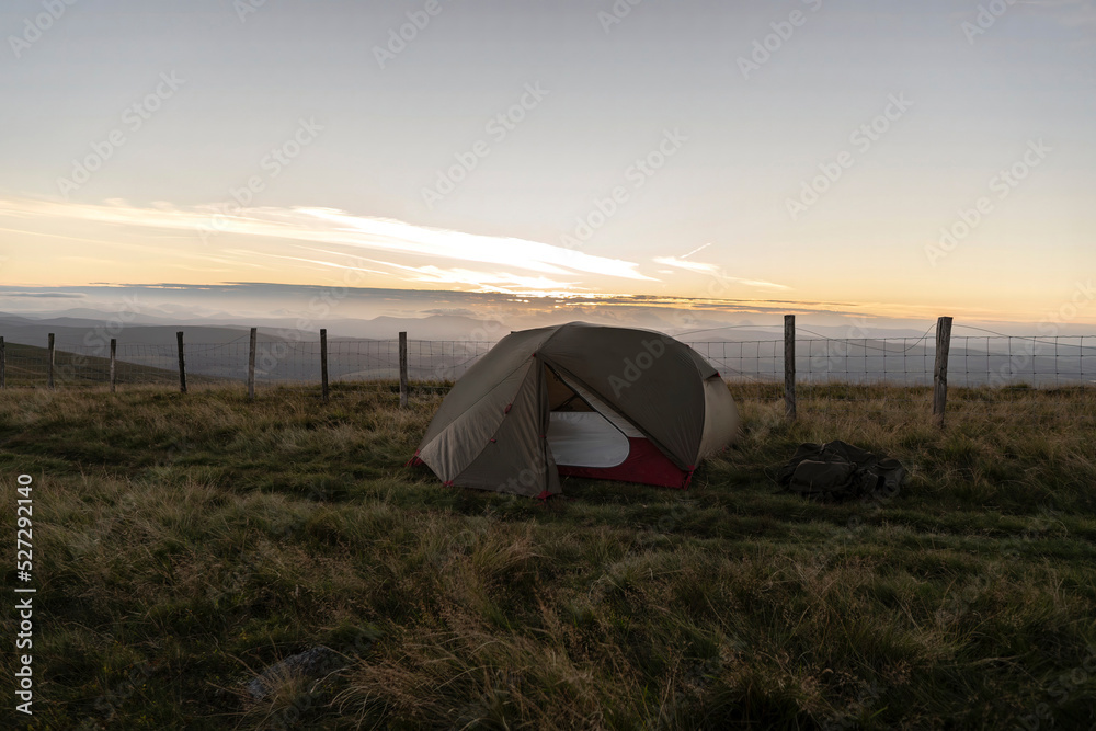 A wild camping tent in the mountains of Wales UK Cadair Berwyn
