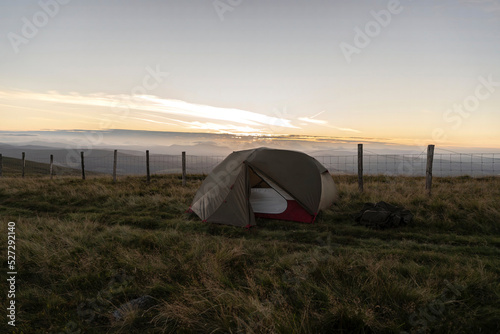 A wild camping tent in the mountains of Wales UK Cadair Berwyn