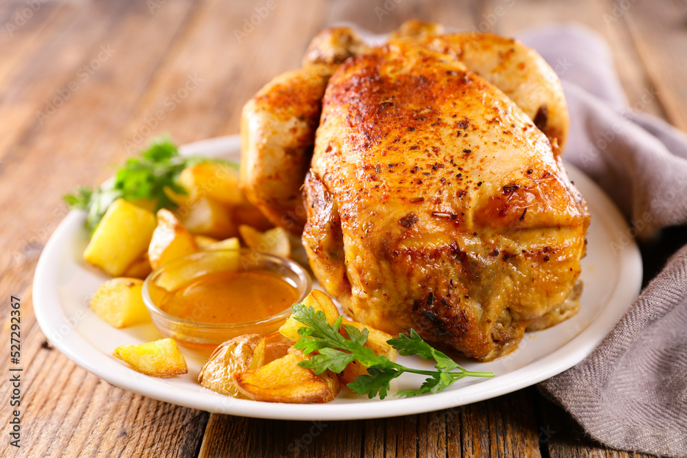 roasted chicken with potatoes and sauce roasted chicken with potatoes and sauce
