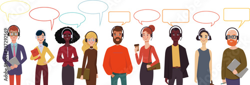 Call center agents avatars collection set. Call center, customer support, telemarketing agents. Modern flat vector illustration portraits set.	
