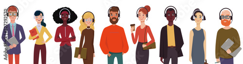 Call center agents avatars collection set. Call center, customer support, telemarketing agents. Modern flat vector illustration portraits set.