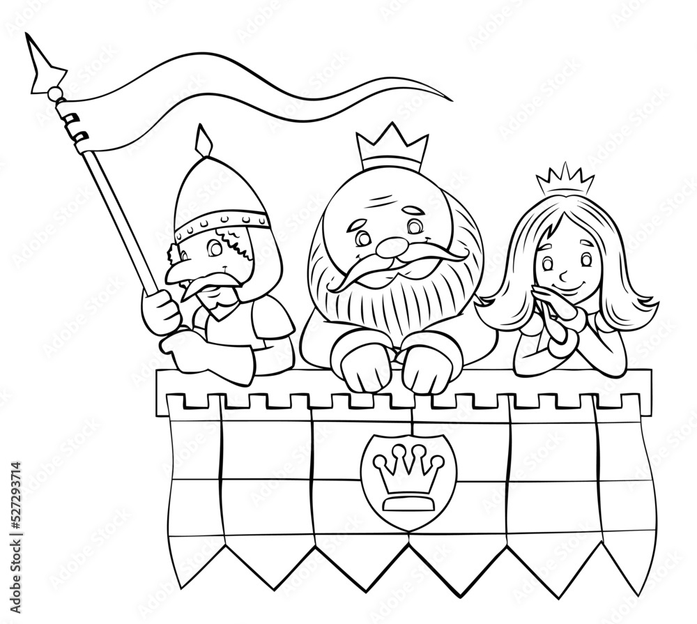 King and princess. Element for coloring page. Cartoon style. Stock ...
