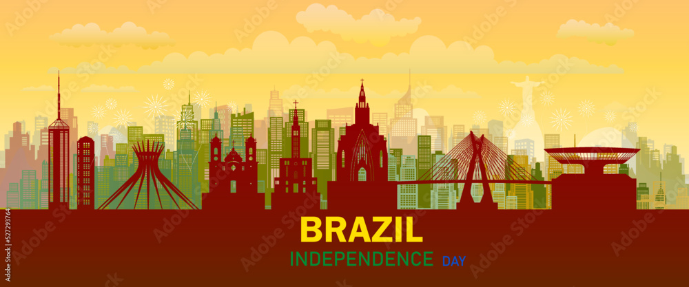 Travel landmarks brazil with silhouette architecture background, Brazil  Day anniversary.