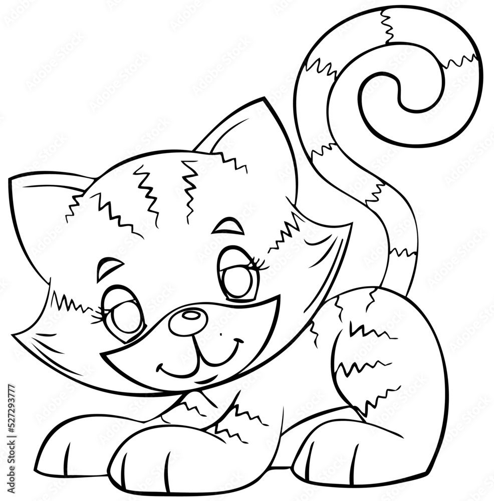 Kitty. Element for coloring page. Cartoon style. Stock Vector | Adobe Stock