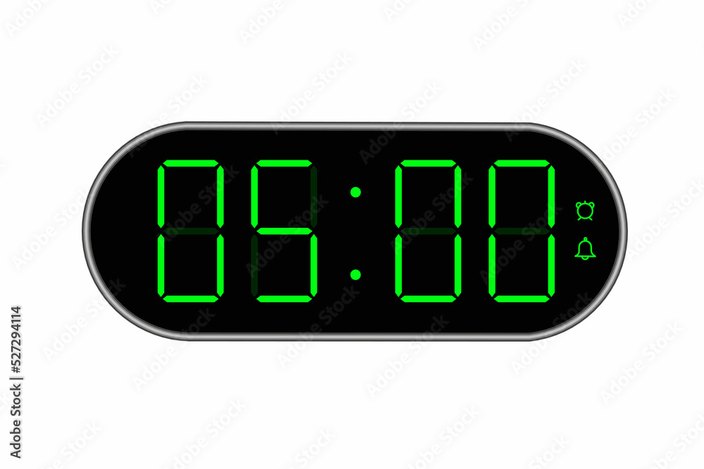 Vector flat illustration of a digital clock displaying 05.00 . Illustration of alarm with digital number design. Clock icon for hour, watch, alarm signs. Vector flat illustration of a digital clock displaying 05.00 . Illustration of alarm with digital number design. Clock icon for hour, watch, alarm signs.