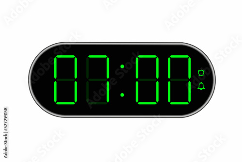 Vector flat illustration of a digital clock displaying 07.00 . Illustration of alarm with digital number design. Clock icon for hour, watch, alarm signs.